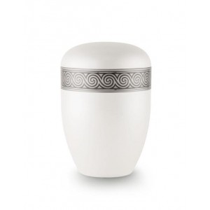 Biodegradable Urn (White with Silver Spiral Border)